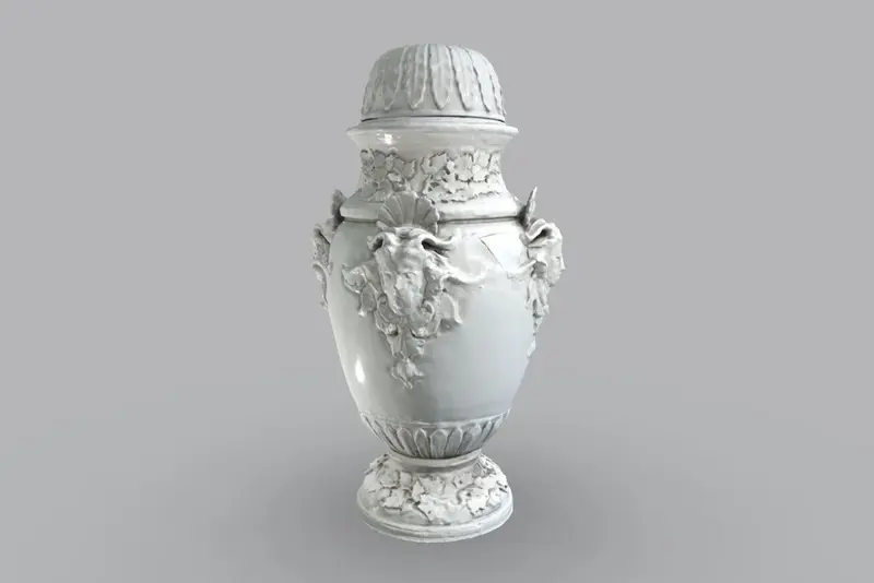 Screenshot, 3D-Modell einer Deckelvase mit Reliefauflagen