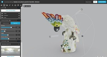 Screenshot, Kakadu im Bearbeitungsmodus mit drei sichtbaren Lichtquellen und den Reglern für deren Einstellung