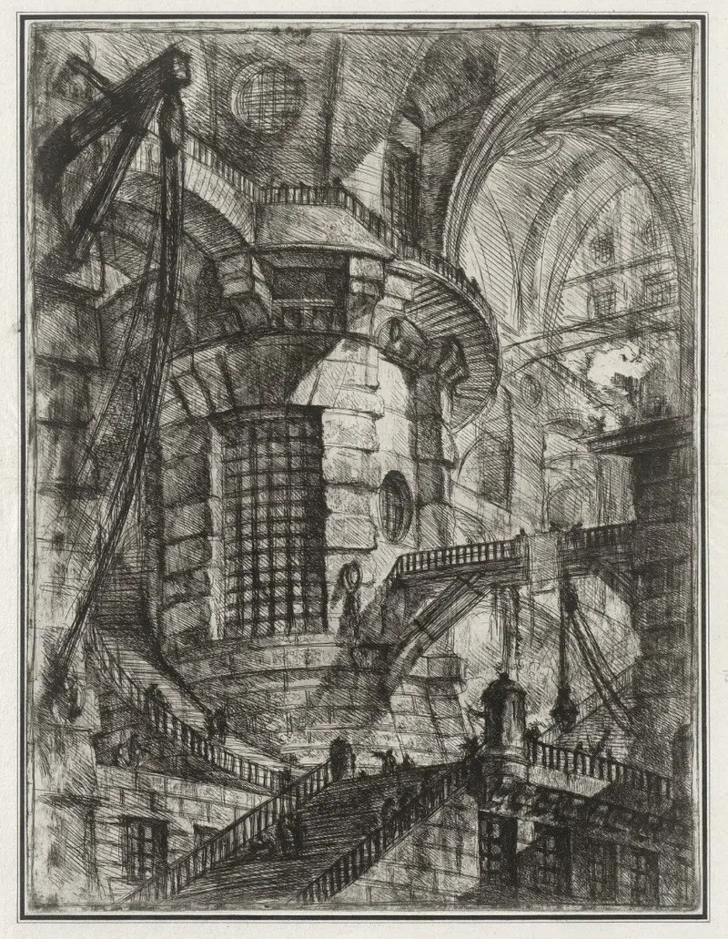 Giovanni Battista Piranesi: Der runde Turm, aus der Folge Invenzioni Capric di Carceri, Rom 1750