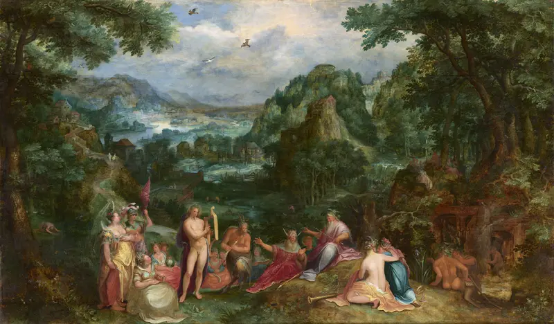Gillis van Coninxloo/Karel van Mander, Landschaft mit dem Urteil des Midas, 1588
